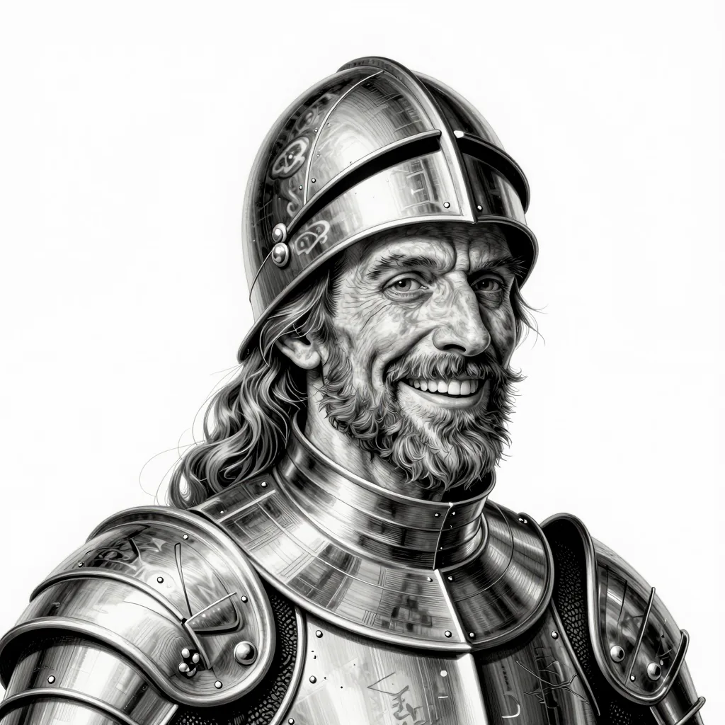 Primer plano de un anciano de barba gris y bigote caído riendo, de tres cuartos